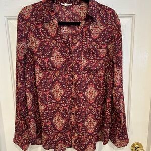 Maurices Burgundy and Pink Patterned Blouse